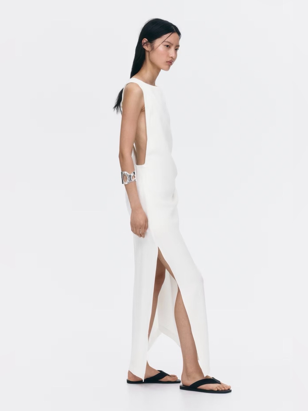 VIRAL CHIC SUMMER ESSENTIAL H&M Edition TWIST DETAILTWILL White Dress Sz Medium - Picture 2 of 9